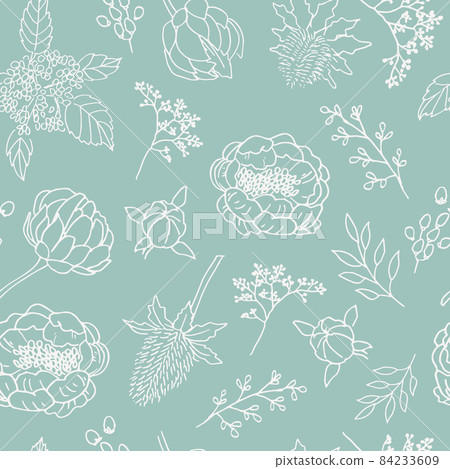 Hand-painted botanical pattern 01 blue 84233609