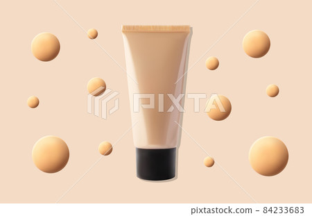 BB cream tube mockup and liquid foundation circle drops horizontal banner format 84233683