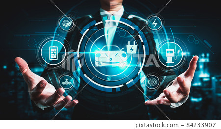 Electric car virtual reality concept with EV charging station for green energy 84233907