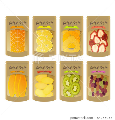 Illustration set of dried fruits individually wrapped Illustration set of dried fruits individually wrapped 84233937