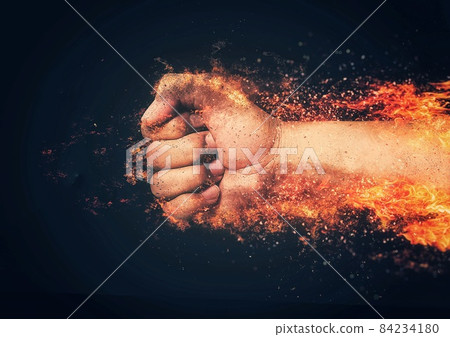 燃燒的火焰拳頭的插圖 84234180