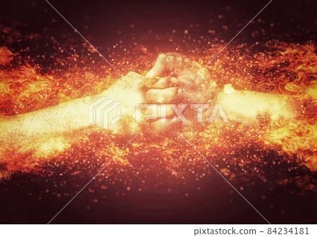 Illustration of a burning fist of flames 84234181