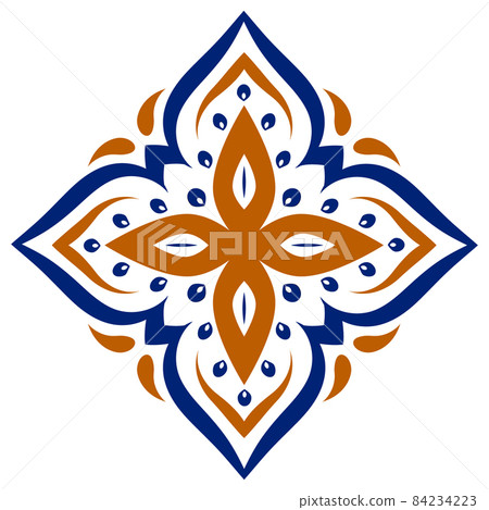 Blue and orange Tile. Geometric. Ornament, Traditional, Ethnic, Arabic, Turkish, Indian motifs. Great for fabric and textile, wallpaper, packaging or any desired idea. Blue and orange Tile. Geometric. Ornament, Traditional, Ethnic, Arabic, Turkish, Indian motifs. Great for fabric and textile, wallpaper, packaging or any desired idea. 84234223