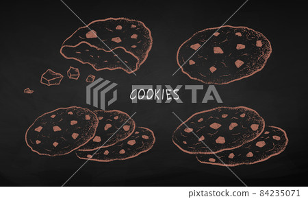Chalk drawn set of Chocolate Chip Cookies 84235071