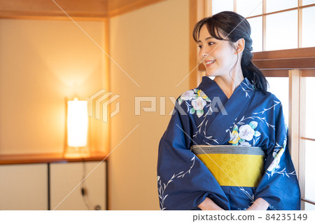 A beautiful Japanese woman who can be used as an image of a trip or a hot spring or as a banner. Profile 1 copy space available 84235149