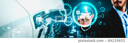 Electric car virtual reality concept with EV charging station for green energy 84235653