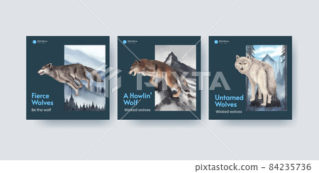 Banner template with wolf in winter... - Stock Illustration [84235736 ...