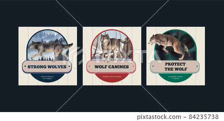 Banner template with wolf in winter concept,watercolor style Banner template with wolf in winter concept,watercolor style 84235738