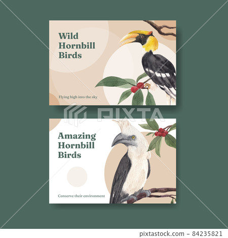 Facebook template with hornbill bird concept,watercolor style Facebook template with hornbill bird concept,watercolor style 84235821