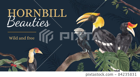 Billboard template with hornbill bird concept,watercolor style 84235831