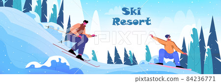 men snowboarding and skiing people doing activities christmas new year holidays ski pass winter vacation men snowboarding and skiing people doing activities christmas new year holidays ski pass winter vacation 84236771