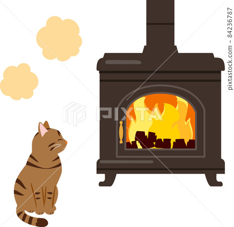 Wood stove and sitting cat 84236787