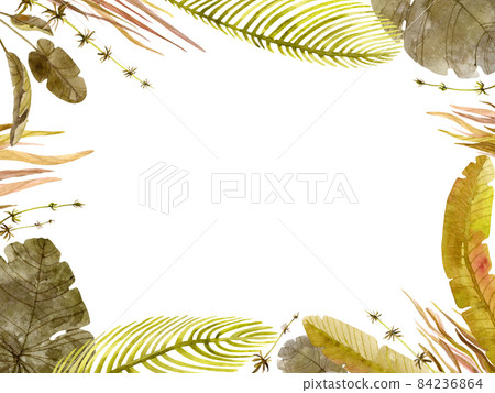 Invitation with tropic plants on white background. Watercolor greenery. Frame, cardboard Invitation with tropic plants on white background. Watercolor greenery. Frame, cardboard 84236864