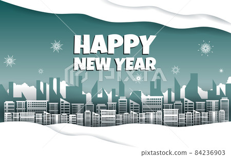 Night Fireworks City Building Winter New Year Paper Cut Illustration Night Fireworks City Building Winter New Year Paper Cut Illustration 84236903