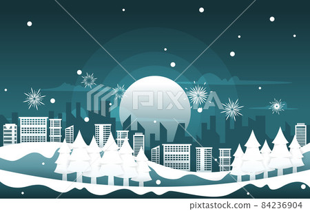 Night Fireworks City Building Winter New Year Paper Cut Illustration Night Fireworks City Building Winter New Year Paper Cut Illustration 84236904