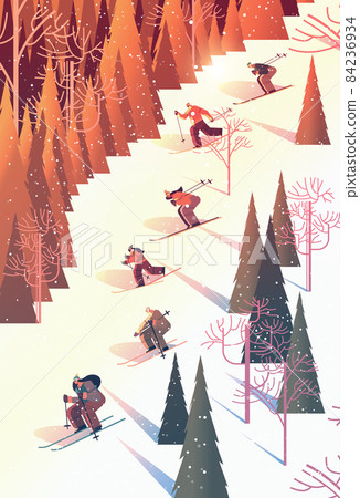people skiing men women tourists running downhill doing activities winter vacation people skiing men women tourists running downhill doing activities winter vacation 84236934