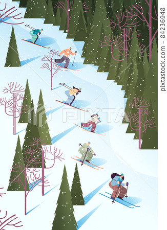 people skiing men women tourists running downhill doing activities winter vacation concept snowfall landscape people skiing men women tourists running downhill doing activities winter vacation concept snowfall landscape 84236948
