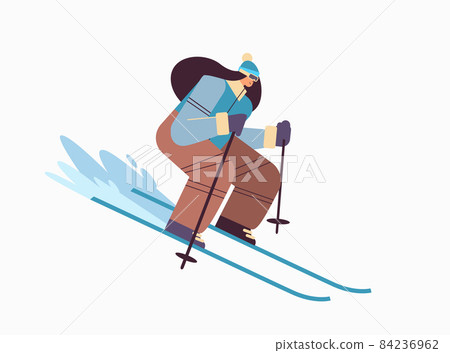 skier woman sportswoman skiing doing activities winter vacation concept full length horizontal vector illustration skier woman sportswoman skiing doing activities winter vacation concept full length horizontal vector illustration 84236962