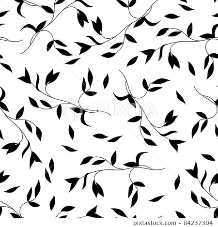 Floral seamless with hand drawn leaves. Cute autumn black and white background. Tropic grass branches. Modern floral compositions. Fashion vector illustration for wallpaper, poster, fabric, textile 84237304