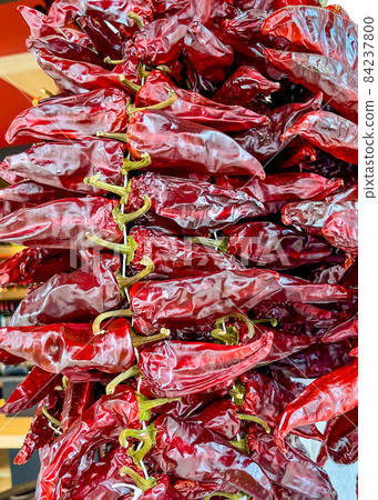 Famous red Espelette peppers in France, Espelette town 84237800