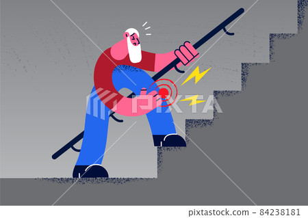Unhealthy older man walk upstairs suffer from knee pain Unhealthy older man walk upstairs suffer from knee pain 84238181