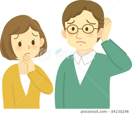 插圖素材:一對年輕夫婦面面相覷,愁眉苦臉的場景。 插圖素材:一對年輕夫婦面面相覷,愁眉苦臉的場景。 84238296