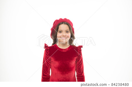 kid from paris. French style child. Parisian girl in beret.  84238480