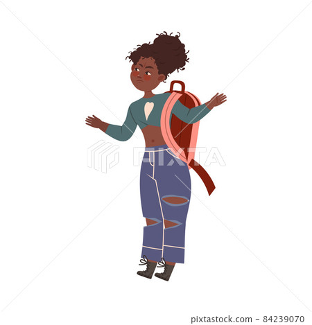 Frowning Girl Teenager Character with Backpack Going to School Vector Illustration 84239070