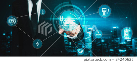 Electric car virtual reality concept with EV charging station for green energy 84240625