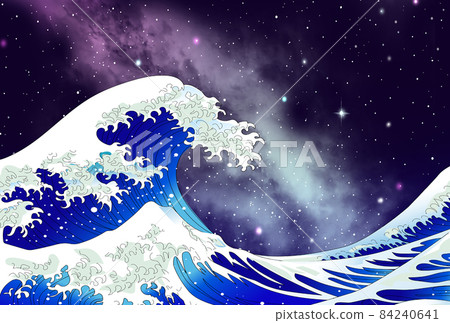 浮世繪大波浪和銀河背景插圖 84240641
