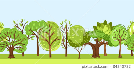 Spring or summer seamless pattern with stylized trees. Spring or summer seamless pattern with stylized trees. 84240722