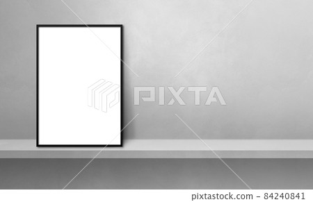 Black picture frame leaning on a grey shelf. 3d... - Stock Illustration ...