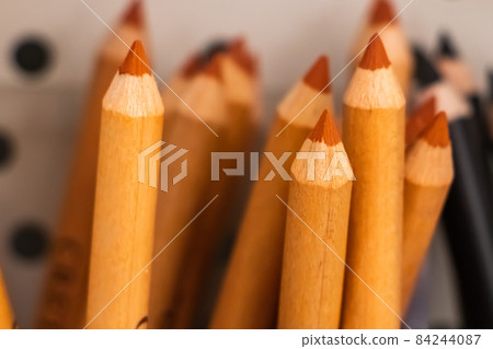A set of new pencils for drawing in the store for artists. 84244087