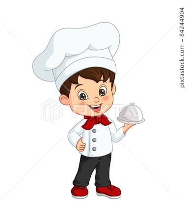 Cute little boy chef holding a silver tray 84244904