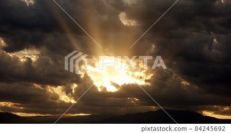 Sky window, golden sunset, cloudscape. High quality photo. Sky window, golden sunset, cloudscape. High quality photo. 84245692