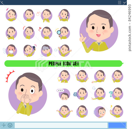 A set of middle-aged thin-haired men wearing sportswear that expresses various emotions in icon format A set of middle-aged thin-haired men wearing sportswear that expresses various emotions in icon format 84246993