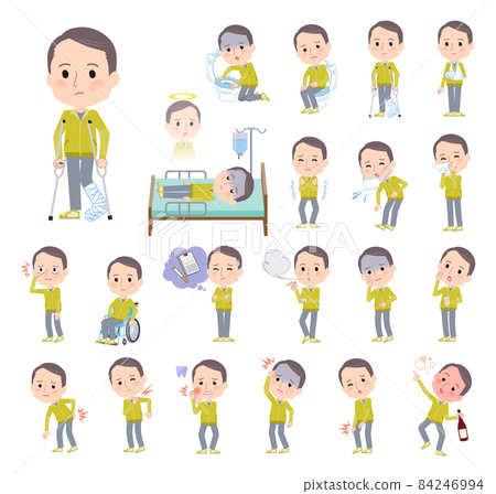 A set of middle-aged thin-haired men wearing sportswear injured or sick A set of middle-aged thin-haired men wearing sportswear injured or sick 84246994