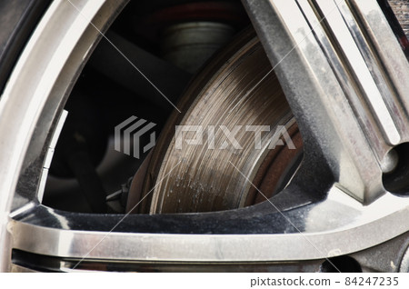 Scratched surface brake disc in the car,close up Scratched surface brake disc in the car,close up 84247235