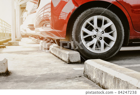 Parking cement barrier in the parking lot for accident protection Parking cement barrier in the parking lot for accident protection 84247238
