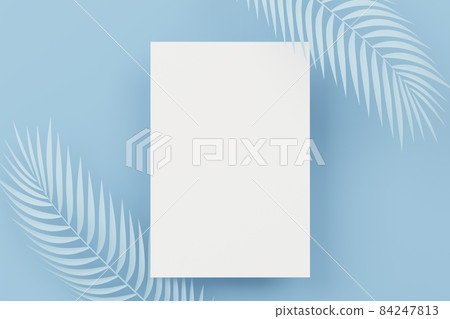 3d render top view of white blank frame for mock up and display products with Blue white pastel scene. Creative idea concept. 84247813