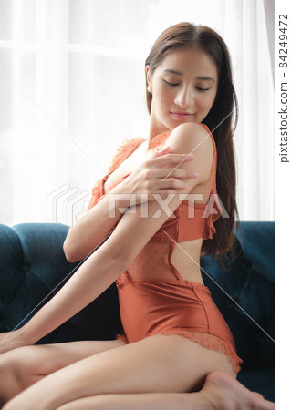 Woman wear bikini and sport suit. Woman wear bikini and sport suit. 84249472
