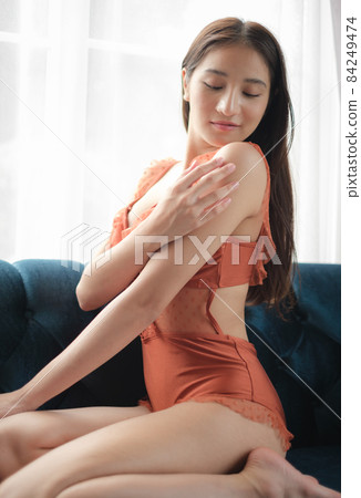 Woman wear bikini and sport suit. Woman wear bikini and sport suit. 84249474
