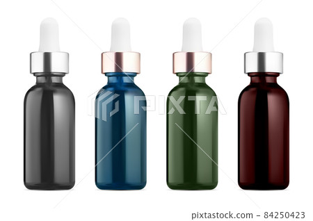 Realistic glass dropper bottles. Organic cosmetic 84250423
