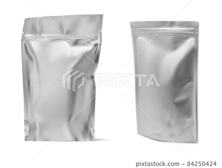 Aluminium foil package. Coffee bean bag mockup 84250424