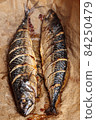 Mackerel barbeque. Scomber fish grill, roast seafood 84250479