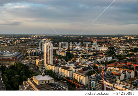 Tower view over the city of Leipzig, Germany during sunset, Leipzig, Germany, July 2017 Tower view over the city of Leipzig, Germany during sunset, Leipzig, Germany, July 2017 84250895