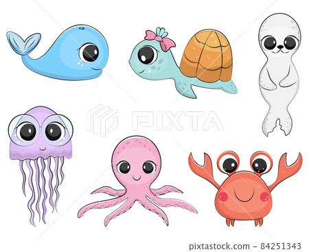 Cute sea animals collection. Nautical vector. Cute sea animals collection. Nautical vector. 84251343