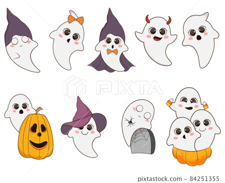 Cute halloween ghosts set on white background. Cute halloween ghosts set on white background. 84251355