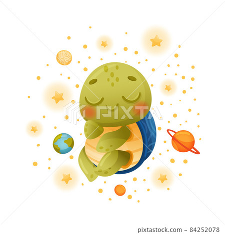 Cute turtle floating in outer space. Adorable... - Stock Illustration ...