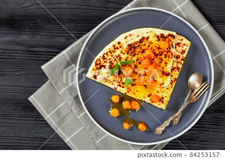 Leipajuusto, finnish cheese with cloudberry jam Leipajuusto, finnish cheese with cloudberry jam 84253157